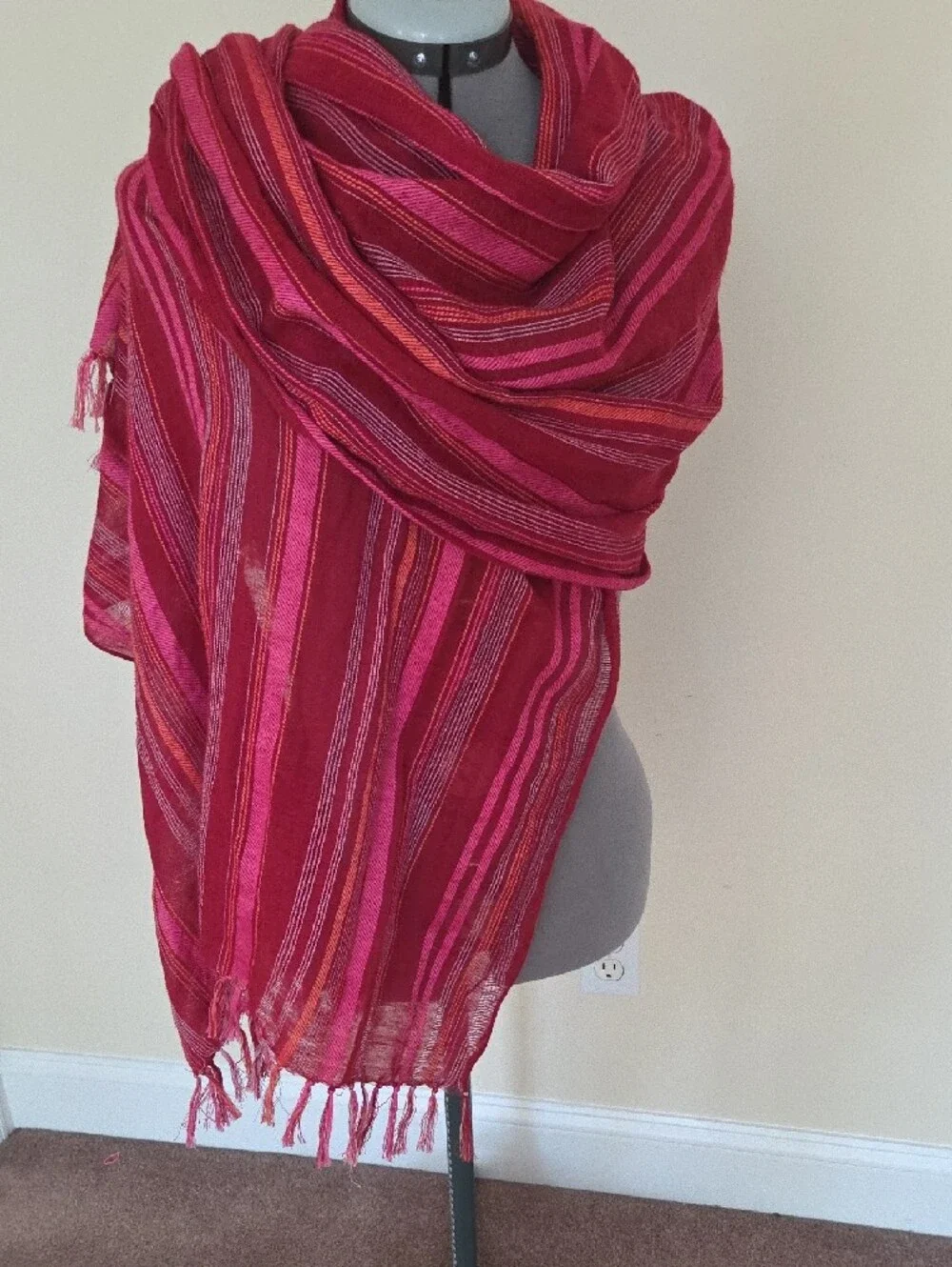 Isaac Mizrahi Striped Pink Fringe Scarf/Wrap